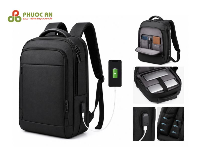 Mẫu balo thời trang tối giản có cổng sạc USB cho sự kiện