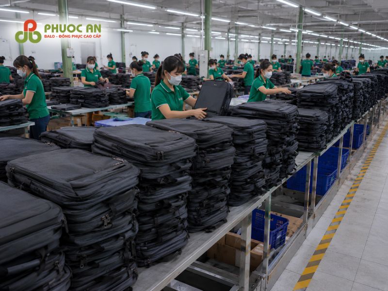 Xưởng may balo nam đáp ứng đơn hàng lớn đúng tiến độ