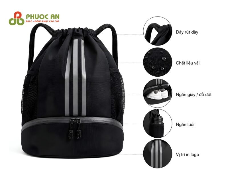 Chi tiết cần lưu ý khi đặt may balo thể thao dây rút theo yêu cầu