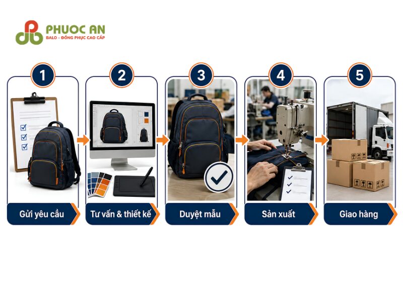 Quy trình may balo máy ảnh in logo tại May Phước An