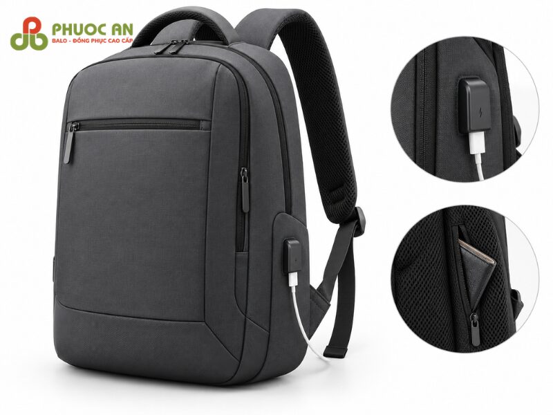 Mẫu balo laptop tích hợp USB và ngăn ẩn chống trộm tiện lợi